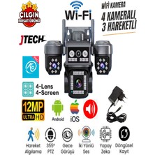 Jtech O-Kam OK-202PLUSW (3mp+3mp+3mp+3mp) 12MP Wi-Fi 4 Lens Çakarlı Alert 1 Ptz Akıllı Kamera