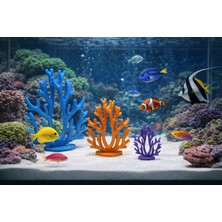 Mescolare Akvaryum Dekoratif Mercan Seti 3'lü - Renkli Yapay Resif Süsleri (11CM, 8cm, 5cm)