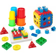 Feyza Design Sevimli Kule Ahşap Geometrik Şekiller Bulmaca Seti