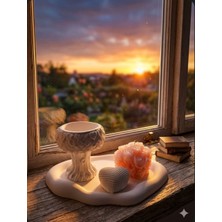 Doğal Modern Tasarım Dekoratif Obje Seti | Kalp Figürlü & Gül Detaylı 3’lü Sunum Seti