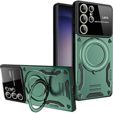 Magicool Samsung Galaxy S24 Ultra Kılıf Joy Lens Standlı Kapak - Koyu Yeşil