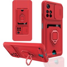 Magicool Xiaomi Redmi Note 11T Kılıf Zuma Kartvizitli Yüzüklü Silikon - Kırmızı