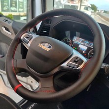 Hasbay Dikişli Direksiyon Kılıfı Siyah Deri Kırmızı Yüzük / Dikiş F.ord Fmax Kamyon Tır Için