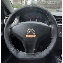 Hasbay Dikişli Direksiyon Kılıfı Karbon / Nokta Gri Yüzük / Dikiş Pejo 301 ve Citroen Elysee Için