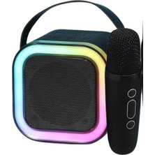 Kuzgun Ticaret Karaoke Kablosuz Hoparlör Mikrofonlu Rgb Işıklı Bluetooth Speaker Tf Kart/usb Siyah