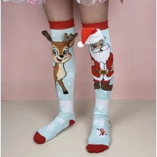 Didosh Party House Yılbaşı Desenli Diz Altı Çorap – Noel Baba & Geyik Fun Çorap – Çocuk / Kadın Christmas Uzun Çorap – Peluş Detaylı