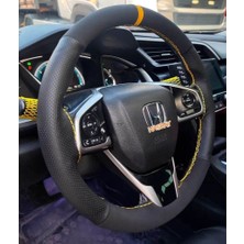 Hasbay Dikişli Direksiyon Kılıfı Nubuk / Nokta Deri Sarı Yüzük Sarı Dikiş Honda Civic Bu Direksiyon
