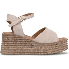 Ayakkabı Fuarı Elit ZYN4071 Kadın Hakiki Deri Dolgu Topuk Sandalet Bej