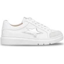 Ayakkabı Fuarı Elit KOC19434 Kadın Hakiki Deri Klasik Sneaker Beyaz