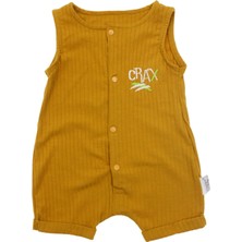 VİTASTORETR Hardal Renk Crax Yazılı Çıtçıtlı Yumaşak Kısa Bebek Tulumu