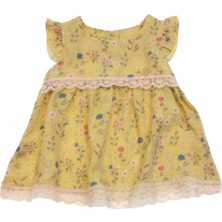 VİTASTORETR Müslin Kumaş Kolları Fırfırlı Kısa Kol Çiçekli Sarı Kız Bebek Elbisesi