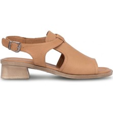 Ayakkabı Fuarı Elit KOC6190 Kadın Hakiki Deri Topuklu Sandalet Taba