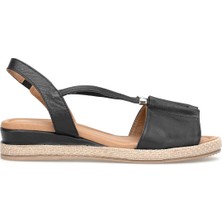 Ayakkabı Fuarı Elit ZYN1276 Kadın Hakiki Deri Düz Sandalet Siyah