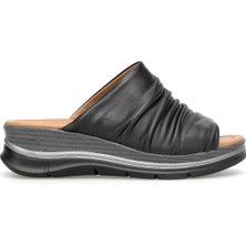 Ayakkabı Fuarı Elit ZYN4095 Kadın Hakiki Deri Düz Terlik Siyah