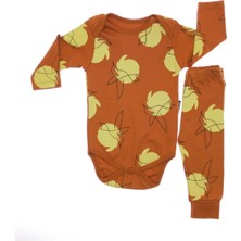 VİTASTORETR Kahverengi Kuş Desen Baskılı Pamuklu Uzun Kollu Zıbın Takım