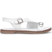 Ayakkabı Fuarı Elit KOC54-07 Kadın Hakiki Deri Düz Sandalet Beyaz