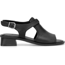 Ayakkabı Fuarı Elit KOC6190 Kadın Hakiki Deri Topuklu Sandalet Siyah