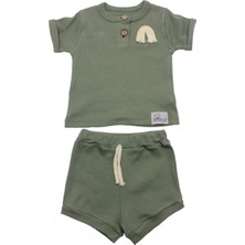 VİTASTORETR Haki Düğmeli Kısa Kollu Şortlu Pamuklu Penye 2 Li Bebek Takımı