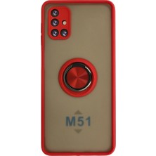 Magicool Samsung Galaxy M51 Kılıf Montreal Yüzüklü Silikon Kapak - Kırmızı