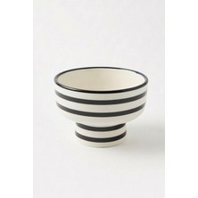 Evcime Çizgili Ayaklı Seramik Sunum Kasesi & Şekerlik & Çerezlik - (14 Cm) Siyah Beyaz