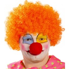 Magicool Turuncu Renk Kıvırcık Afro Bonus Peruk Takma Saç ve Kırmızı Burun Seti