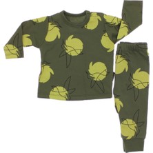 VİTASTORETR Kuş Desen Baskılı Pamuklu Haki Çocuk Sweat Takım