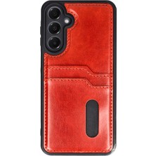 Kuzgun Ticaret Samsung Galaxy A16 5g Kılıf Sara Kartvizitli Deri Kılıf - Kırmızı