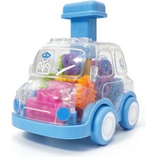 Gökyüzü Işığı Çocuklar Için Sevimli Çek Bırak-Bastır Bırak Kurmalı Şeffaf Mini Oyuncak Araba-Mavi