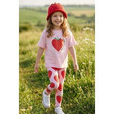 Zuzunga Strawberry Love Baskılı Kız Çocuk Tayt Takım – Pembe Çilek Desenli