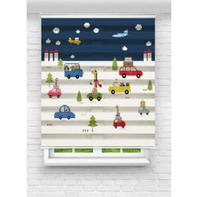 Enzo Home Araba ve Hayvan Desenli Baskılı Zebra Stor Perde – Çocuk Odası Dekoratif Zebra Perde