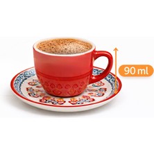 Aşkana 6 Kişilik Türk Kahvesi Fincanı Takımı,12 Parça,90 ml Seramik Set,mikrodalga/bulaşık Makinesine Uygun-Kırmızı