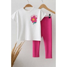 Zuzunga Cute Flower Baskılı Kız Çocuk Takımı – Pembe Taytlı