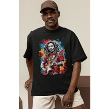 Sevbano Tasarım Bob Marley Efsane Şarkıcı Baskılı Unisex Oversize Tişört