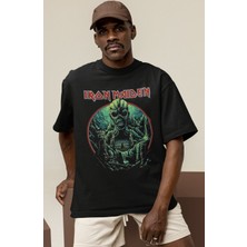 Sevbano Tasarım Iron Maiden Rock Metal Müzik Grubu Baskılı Unisex Oversize Tişört