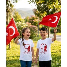 Alme ATATÜRK BASKILI BEYAZ ÇOCUK TİŞÖRT - UNISEX KALIP %100 PAMUK (Bir beden büyük önerilir)