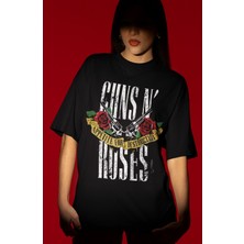 Sevbano Tasarım Guns 'n Roses Rock Metal Müzik Grubu Baskılı Unisex Oversize Tişört