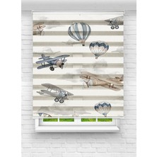 Enzo Home Uçak ve Balon Desenli Baskılı Zebra Stor Perde – Erkek Çocuk Odası Dekoratif Zebra Perde