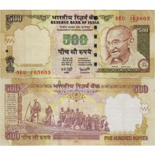Banknoting Hindistan 500 Rupi 2008 Mahatma Gandhi Tuz Yürüyüşü Temalı. Iğne Delikleri Mevcut Çok Temiz.