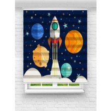 Enzo Home Uzay Roket ve Gezegen Desenli Baskılı Zebra Stor Perde – Çocuk Odası Dekoratif Zebra Perde