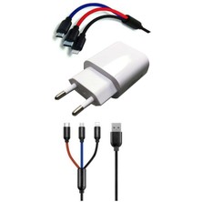 MidasTech Çoklu Hızlı Şarj Kablosu ve Hızlı Şarj Soketi Type-C Mikro Iphone Uyumlu 1.2 Metre 3A Nemere