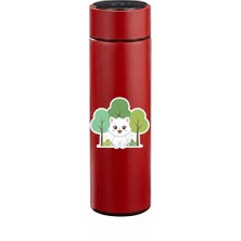 Promopanya Kırmızı Uzun Süre Yalıtım Sağlayan Çocuk Termosu (Bebek Mama TERMOSU-12SAAT-Pofuduk kedicik figürlü, isme Özel-Kişiye Özel-Kişiselleştirilebilir, isim Yazılabilir)