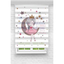 Enzo Home Prenses ve Ay Desenli Baskılı Zebra Stor Perde – Kız Çocuk Odası Dekoratif Zebra Perde