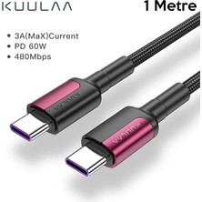 MidasTech Kuulaa Type C Type-C Pd 60W Qc4.0 Hızlı Şarj ve Data Kablosu 1METRE-(5775) Midiastech