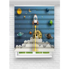 Enzo Home Uzay Roket Desenli Baskılı Zebra Stor Perde – Çocuk Odası Dekoratif Zebra Perde