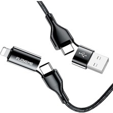 MidasTech Floveme 4in1 USB To Type C -Type To Type Kablosu+Iphone Başlık USB 1M-(5775) Midiastech