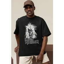 Sevbano Tasarım Iron Maiden Rock Metal Müzik Grubu Baskılı Unisex Oversize Tişört
