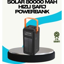 MidasTech 80000 Mah Güneş Enerjili Powerbank 4 Kablolu Type C Lightning Micro USB Midiastech