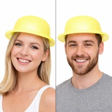 Epilons Sarı Simli Melon Şapka | Ince Plastik Glitter Yetişkin Parti Şapkası