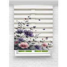 Enzo Home Mor Çiçek Desenli Baskılı Zebra Stor Perde – Modern Dekoratif Zebra Perde