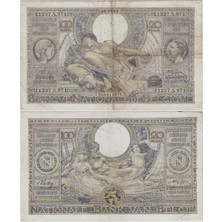 Banknoting Belçika 100 Frank (20 Belgas) 1943 Iı. Dünya Savaşı Nazi Işgali Dönemi. Alt Kenarda 1 cm Yırtık Çok Temiz.